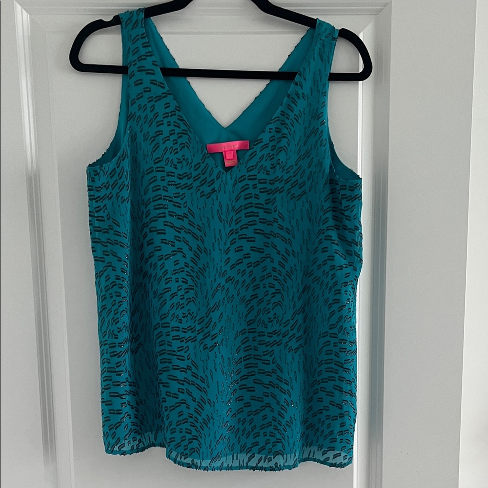 Lilly Pulitzer Teal and Black Patterned Tank Top